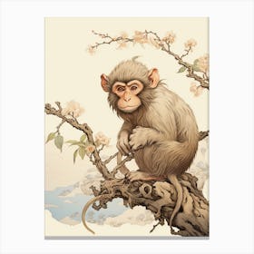 Monkey Animal Drawing In The Style Of Ukiyo E 2 Canvas Print