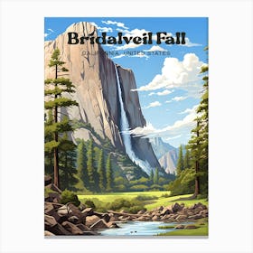 Bridalveil Fall California Yosemite Valley Travel Art Illustration Canvas Print