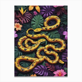 Tropical golden snakes and flowers in jungle - Chinese New Year 2025, seamless floral poster 1 Canvas Print