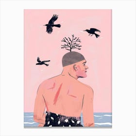 Man With Birds On His Head 1 Canvas Print