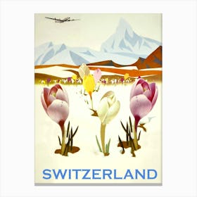 Switzerland, Tulips On A Field, Travel Poster Canvas Print