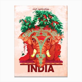 Captivating India, Red Elephant Canvas Print