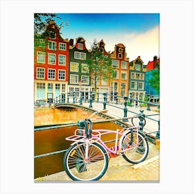 Bikes On Typical Arch Bridges In Amsterdam Canals Canvas Print