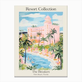 Poster Of The Breakers   Palm Beach, Florida   Resort Collection Storybook Illustration 1 Canvas Print