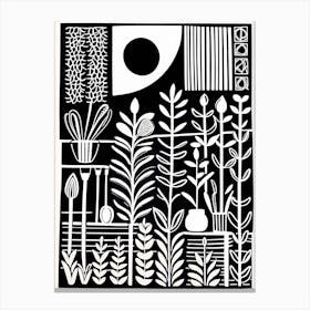 Gardening Linocut Black And White Painting, in to the garden, garden 1 Canvas Print