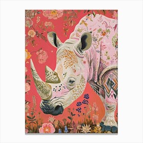 Floral Animal Painting Rhinoceros 1 Canvas Print