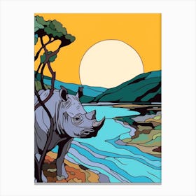 Simple Rhino Illustration Sunrise 5 Canvas Print