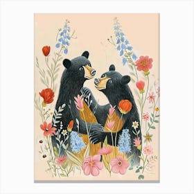 Folksy Floral Animal Drawing Bear 3 Canvas Print