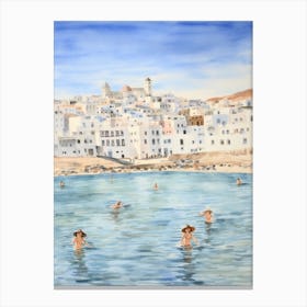 Swimming In Mykonos Greece 2 Watercolour Canvas Print