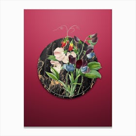 Vintage Sweet Pea Botanical in Gilded Marble on Viva Magenta Canvas Print