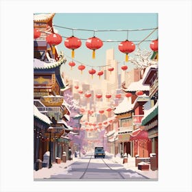 Vintage Winter Travel Illustration Beijing China 1 Canvas Print