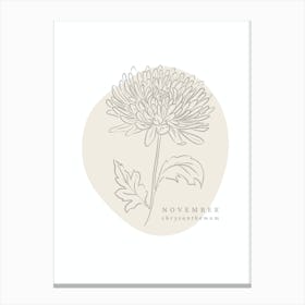 November Chrysanthemum  Birth Flower | Neutral Florals Canvas Print