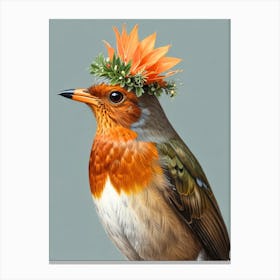 Robin With Flower Crown 3 Canvas Print