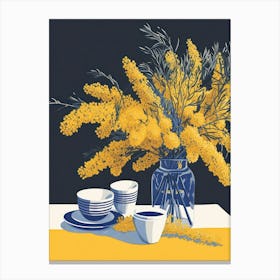 Mimosa Flowers On A Table   Contemporary Illustration 8 Canvas Print