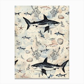 Pastel Beige Angel Shark Illustration Pattern Canvas Print