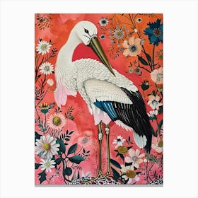 Floral Animal Painting Stork 3 Canvas Print