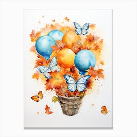 Butterfly Flying With Autumn Fall Pumpkins And Balloons Watercolour Nursery 1 Canvas Print
