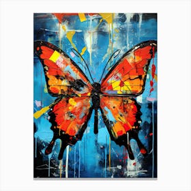 Bold Butterfly on blue background, Basquiat's Style Canvas Print