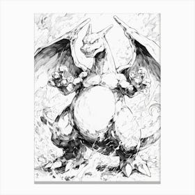 Charizard Black And White Canvas Print