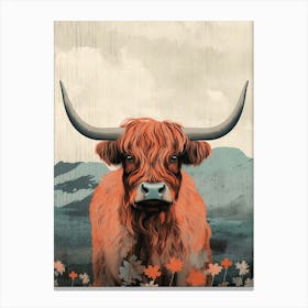 Screenprint Style Highland Cow Canvas Print
