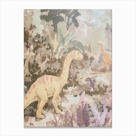 Dinosaurs Exploring Muted Pastels 2 Canvas Print