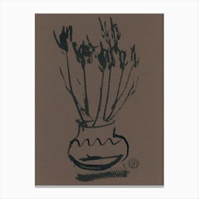 Flowers In A Vase brown dark black ink painting drawing floral flower minimal minimalist minimalism bedroom art Canvas Print