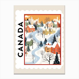 Retro Winter Stamp Poster Quebec City Canada Canvas Print