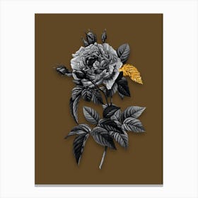 Vintage Pink French Rose Black and White Gold Leaf Floral Art on Coffee Brown Canvas Print