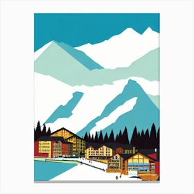 Verbier 2, Switzerland Midcentury Vintage Skiing Poster Canvas Print
