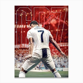 CR7 Cristiano Ronaldo: Cristiano Ronaldo, also known as CR7, is a football legend, celebrated for his goal-scoring prowess and iconic "Siu" celebration. With an illustrious career at ManU, Juventus, and Portugal, Ronaldo's inspiring journey has made him a global sports icon. His fierce rivalry with Messi, countless goals, and championships have solidified his place as one of the greatest of all time in soccer, leaving a lasting legacy of excellence and motivation. Canvas Print