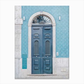 The blue door nr. 9 in Lisbon, Portugal - vintage and retro door and azulejos travel photography by Christa Stroo Canvas Print