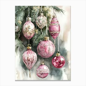 Pink Christmas Ornaments 2 Canvas Print