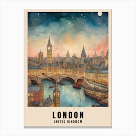 London Travel Poster Vintage United Kingdom Painting (2) Canvas Print