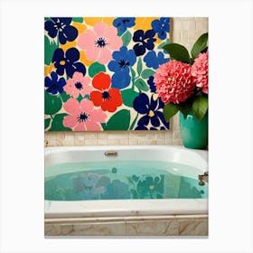 Bathroom With Flowers 1 Canvas Print