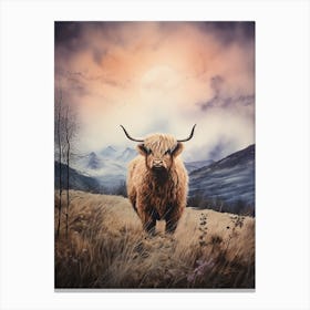 Highland Cow In The Moonlight 2 Canvas Print