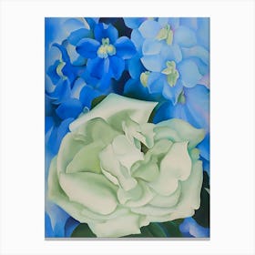 Georgia O'Keeffe- White Rose With Larkspur, No. 2 Canvas Print