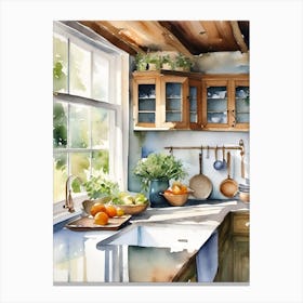 Watercolor Kitchen Window Painting Canvas Print