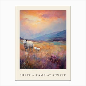 Sheep & Lamb At Sunset Impressionism Painting Style 1 Canvas Print