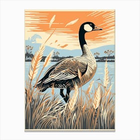 Vintage Bird Linocut Goose 1 Canvas Print