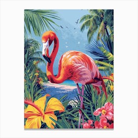 Greater Flamingo Caribbean Islands Tropical Illustration 1 Canvas Print