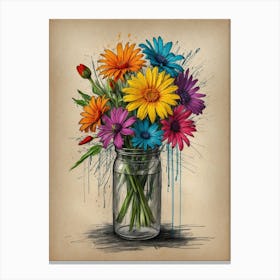 Colorful Flowers In A Jar Canvas Print