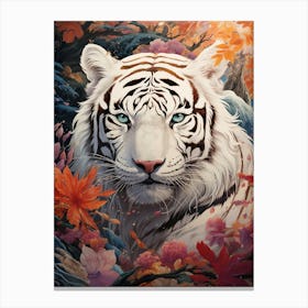White Tiger and red flower Canvas Print