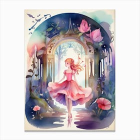 Fairytale Girl In Pink Dress Canvas Print