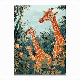 Giraffe In The Plants Modern Kitsch Illustration 3 Canvas Print