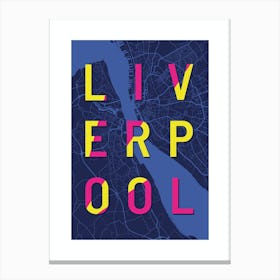 Liverpool Map Print In Blue & Pink Canvas Print