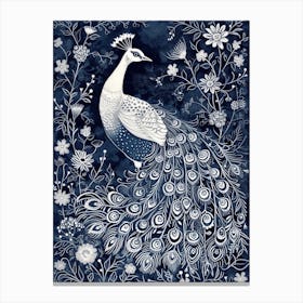 Peacock Folk Floral Linocut Inspired 1 Canvas Print