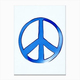 Peace Sign Symbol Blue And White Line Drawing Canvas Print