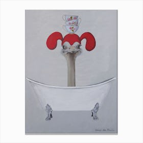 Ostrich With Cups In Bathtub Canvas Print
