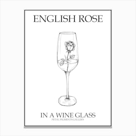 English Rose In A Wine Glass Line Drawing 3 Poster Canvas Print