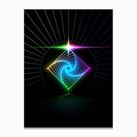 Neon Geometric Glyph Abstract in Candy Blue and Pink with Rainbow Sparkle on Black n.0054 Canvas Print